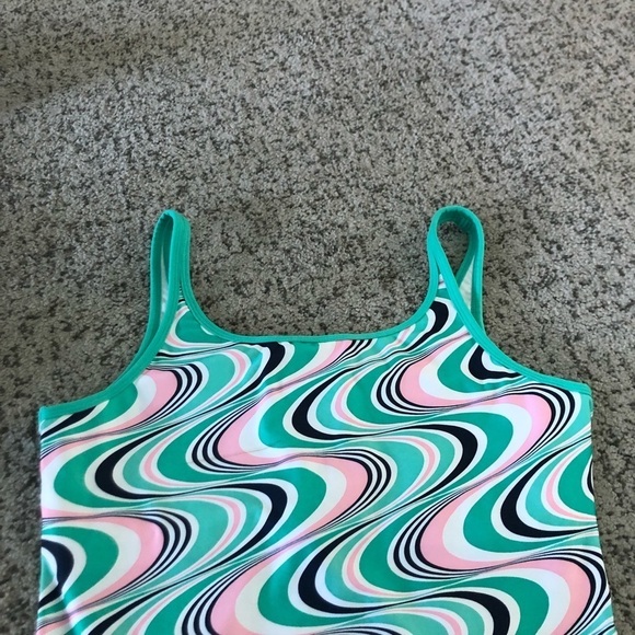Adidas Active Green & Pink Swirl Print Tankini Top Size Large - Picture 2 of 12